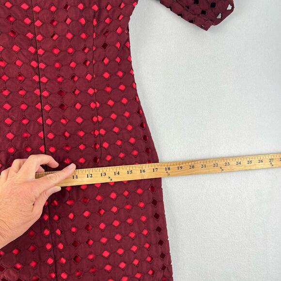 Maiocchi Broderie Anglaise Dress Women’s SZ 8 Burgundy Cotton Red Lining - Picture 12 of 15